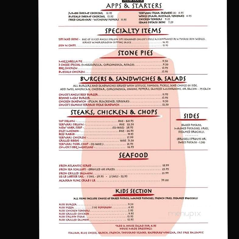 Chuck's Steak House - Rocky Hill, CT menu_pic