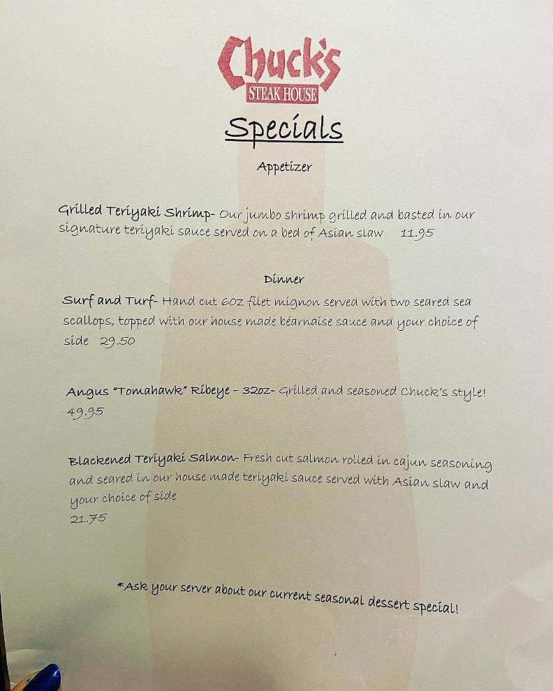 Chuck's Steak House - Rocky Hill, CT menu_pic