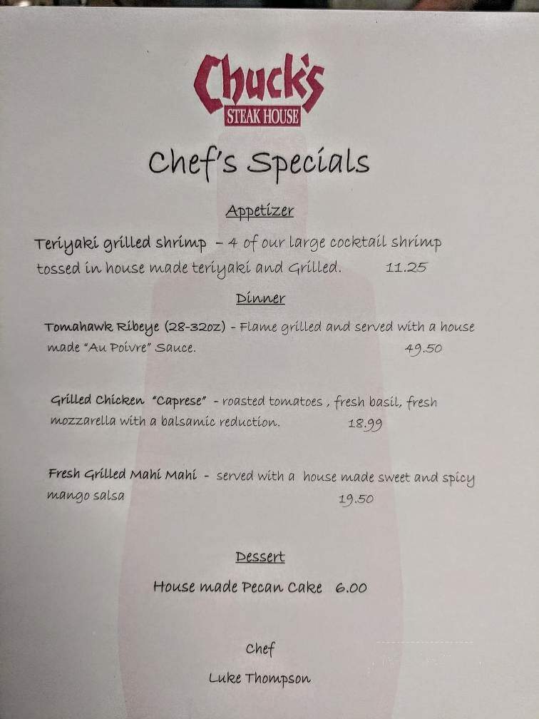Chuck's Steak House - Rocky Hill, CT menu_pic