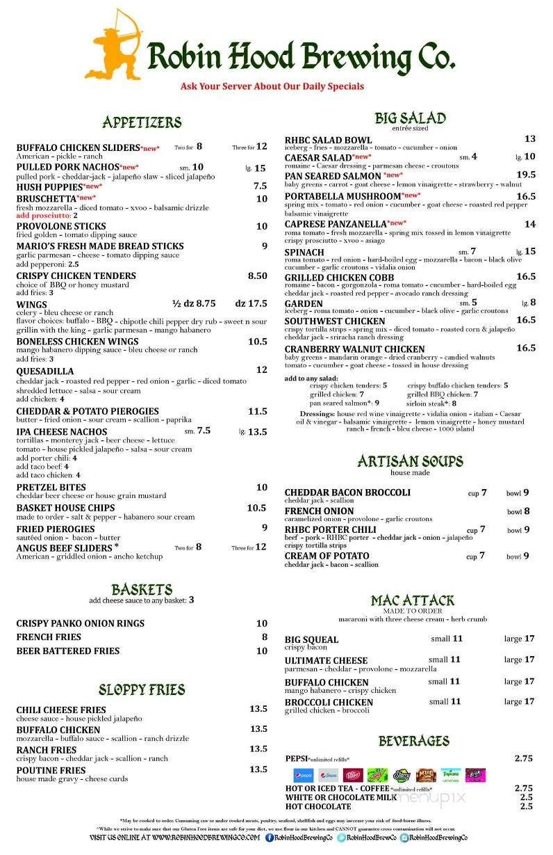 Robin Hood Brewing - Bellefonte, PA menu_pic