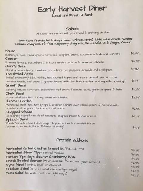Early Harvest Diner - Wakefield, MA menu_pic
