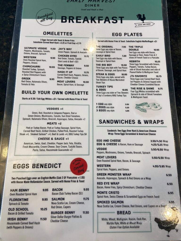 Early Harvest Diner - Wakefield, MA menu_pic