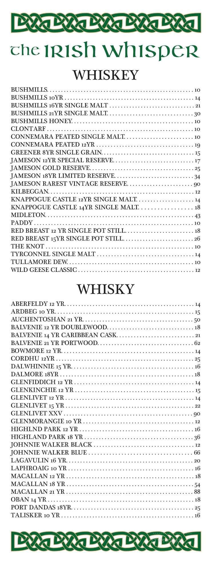 The Irish Whisper - National Harbor, MD menu_pic