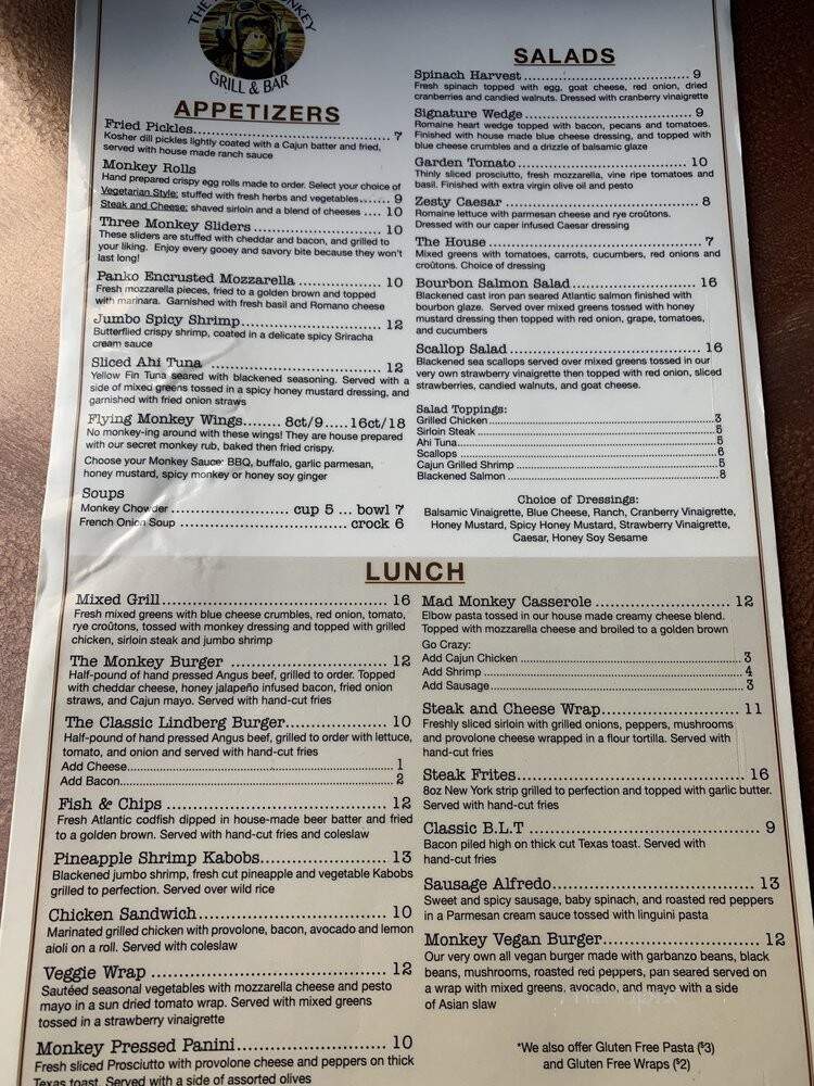 The Flying Monkey Grill Bar - Hartford, CT menu_pic