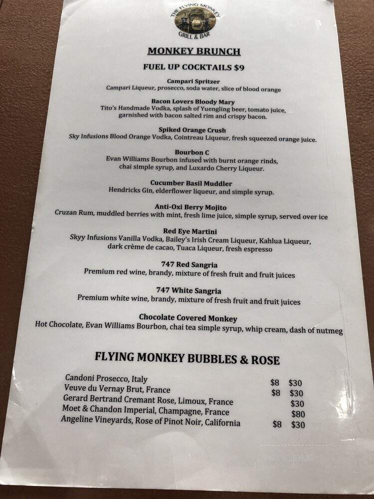 The Flying Monkey Grill Bar - Hartford, CT menu_pic