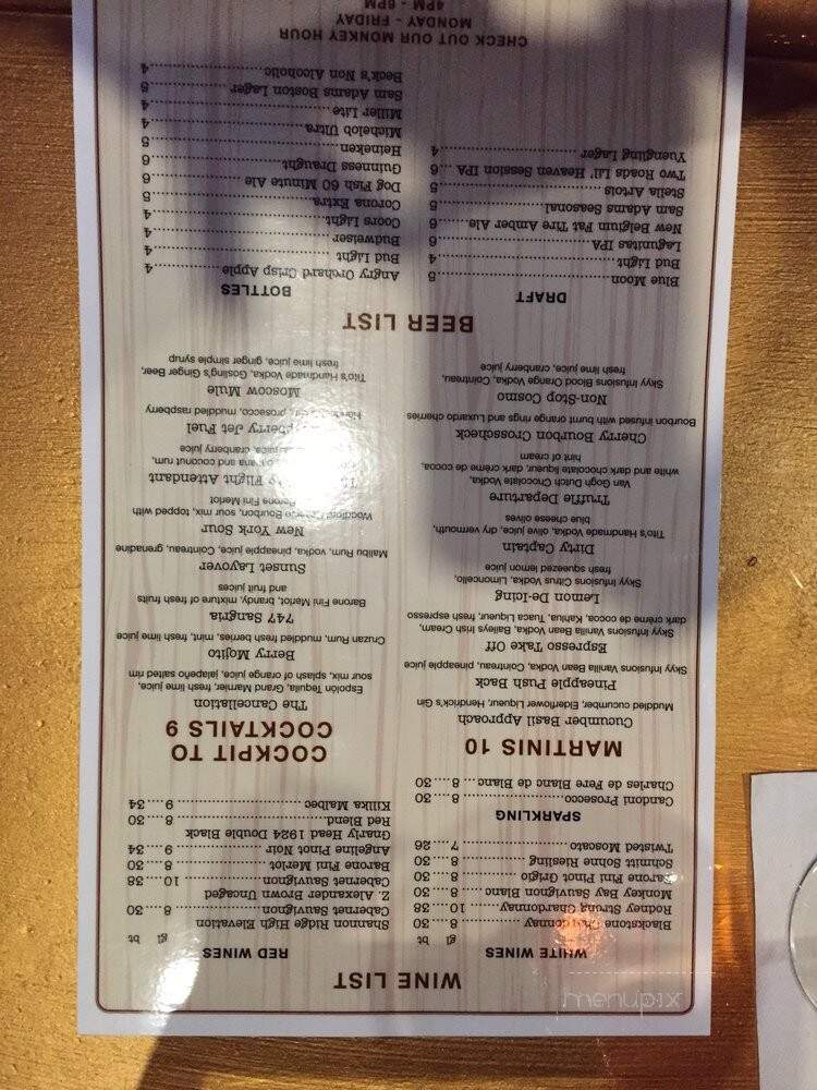 The Flying Monkey Grill Bar - Hartford, CT menu_pic