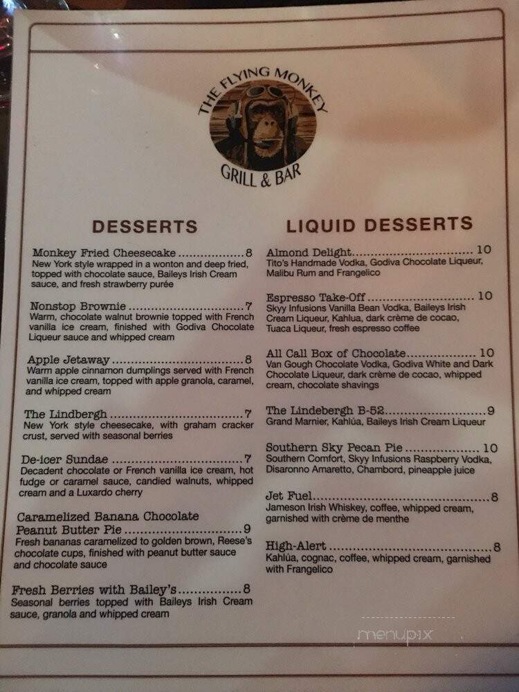 The Flying Monkey Grill Bar - Hartford, CT menu_pic