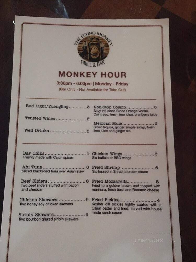 The Flying Monkey Grill Bar - Hartford, CT menu_pic