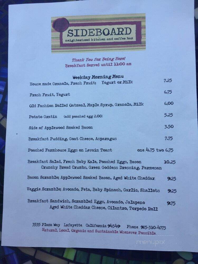 Online Menu of Sideboard, Lafayette, CA