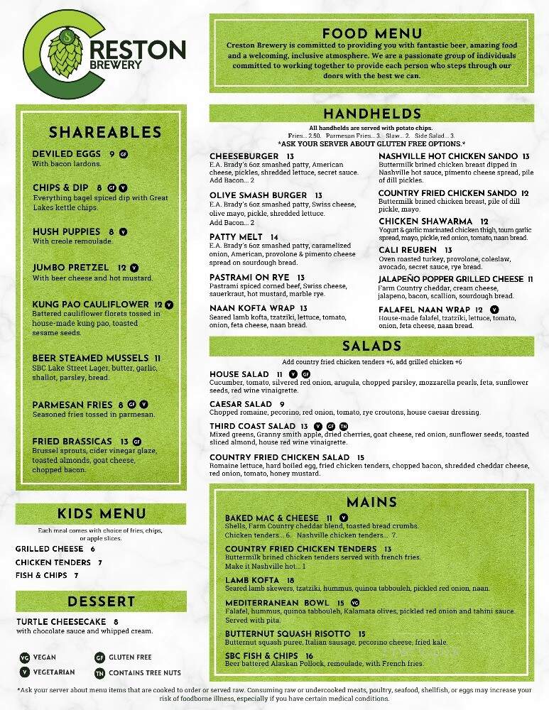 Creston Brewery - Grand Rapids, MI menu_pic