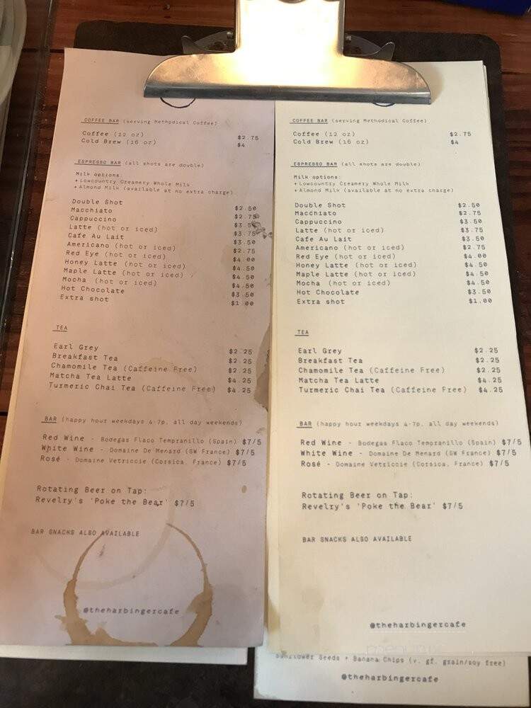 The Harbinger Cafe and Bakery - Charleston, SC menu_pic