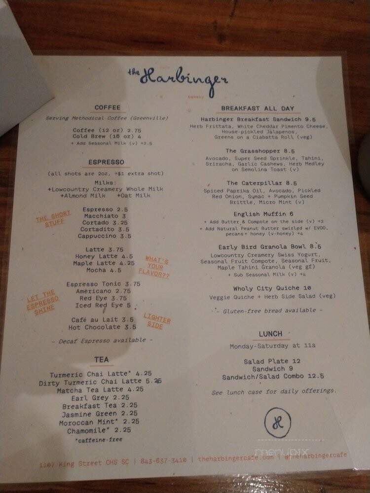 The Harbinger Cafe and Bakery - Charleston, SC menu_pic