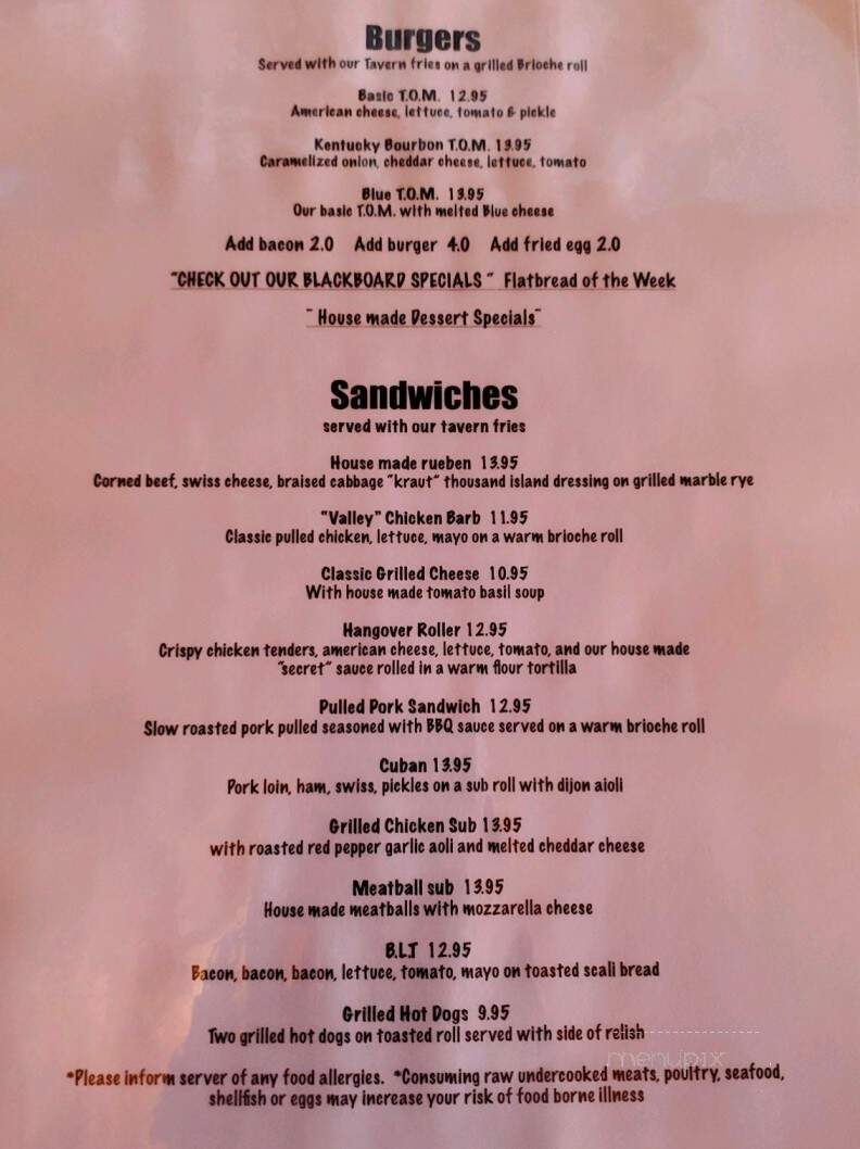 Tavern on Merrimack - Lawrence, MA menu_pic