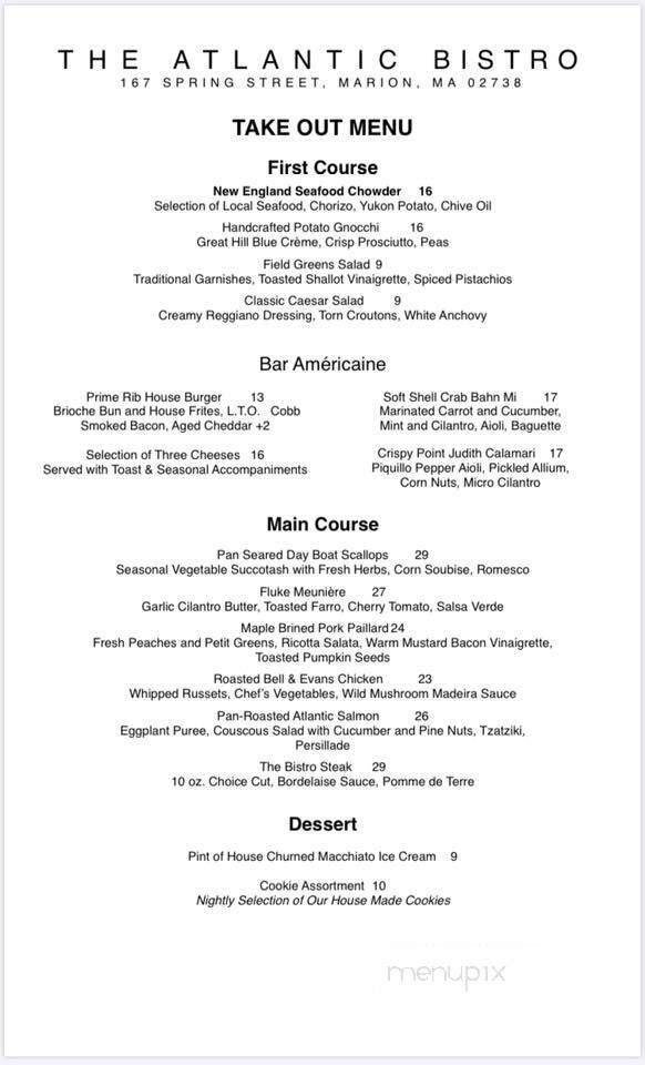 The Atlantic Bistro - Marion, MA menu_pic