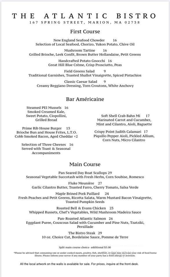 The Atlantic Bistro - Marion, MA menu_pic