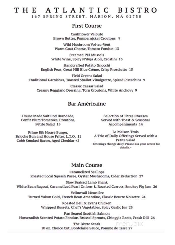 The Atlantic Bistro - Marion, MA menu_pic