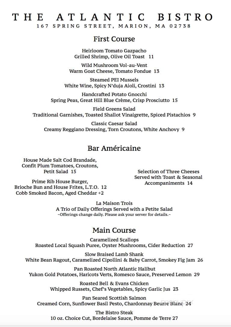 The Atlantic Bistro - Marion, MA menu_pic