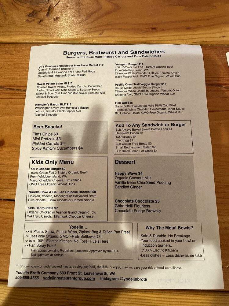 Yodelin Broth Co & Beer Garden - Leavenworth, WA menu_pic