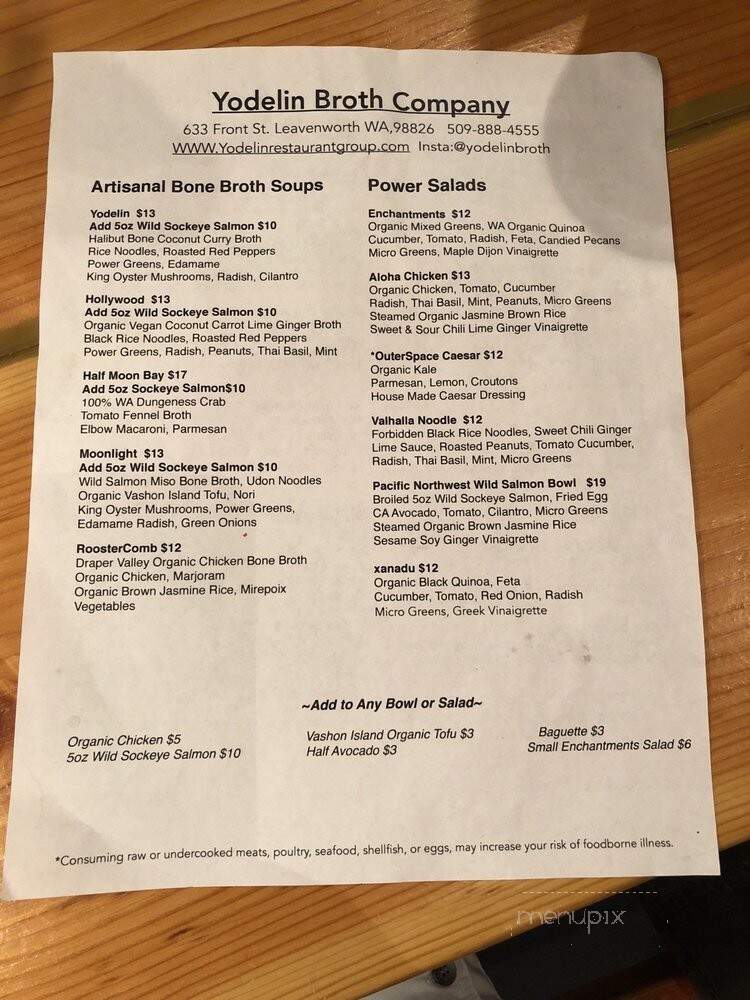 Yodelin Broth Co & Beer Garden - Leavenworth, WA menu_pic
