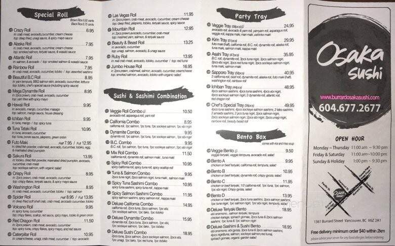 Osaka Sushi - Vancouver, BC menu_pic