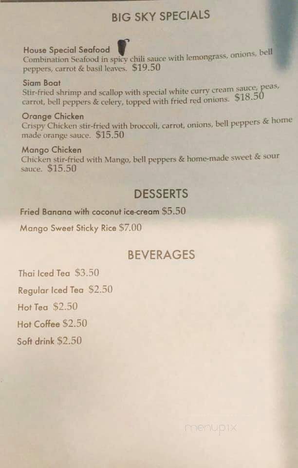 Big Sky Thai - Livingston, MT menu_pic