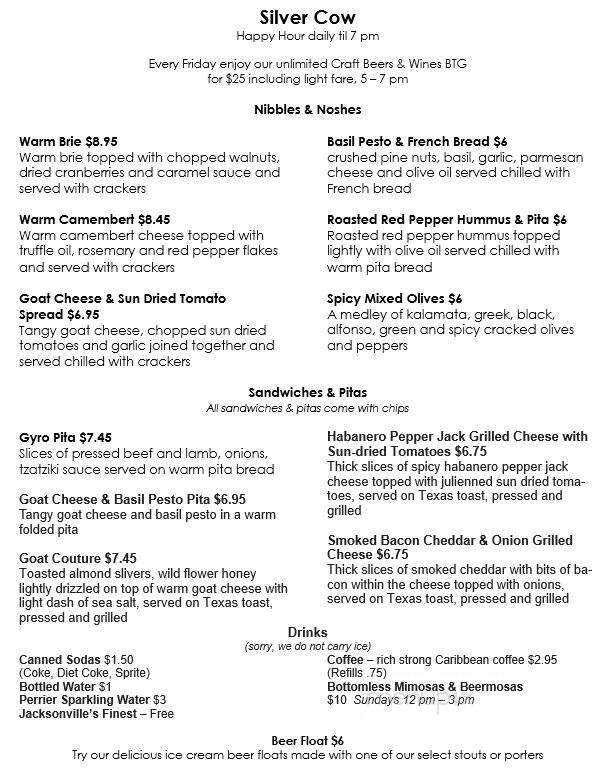 The Silver Cow - Jacksonville, FL menu_pic