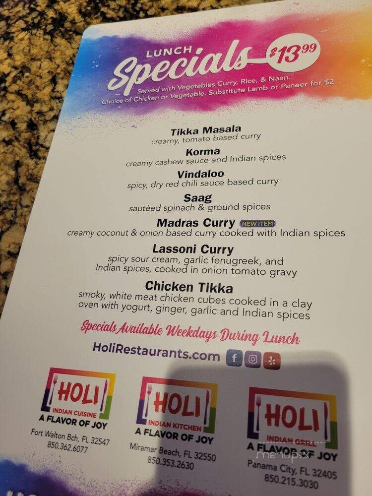 Holi Indian Grill - Panama City, FL menu_pic
