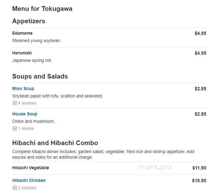 Tokugawa - Milford, OH menu_pic