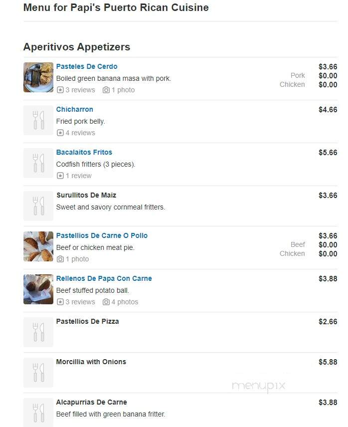 Papi's Puerto Rican Cuisine - Charlotte, NC menu_pic