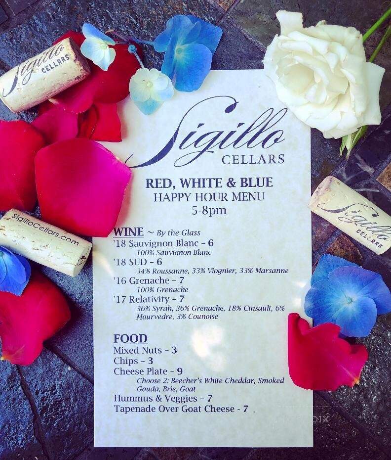 Sigillo Cellars - Chelan, WA menu_pic