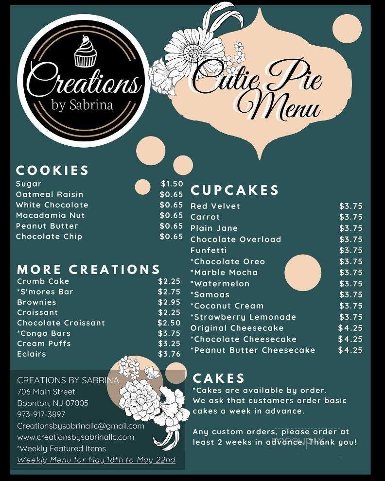 Creations by Sabrina - Boonton, NJ menu_pic