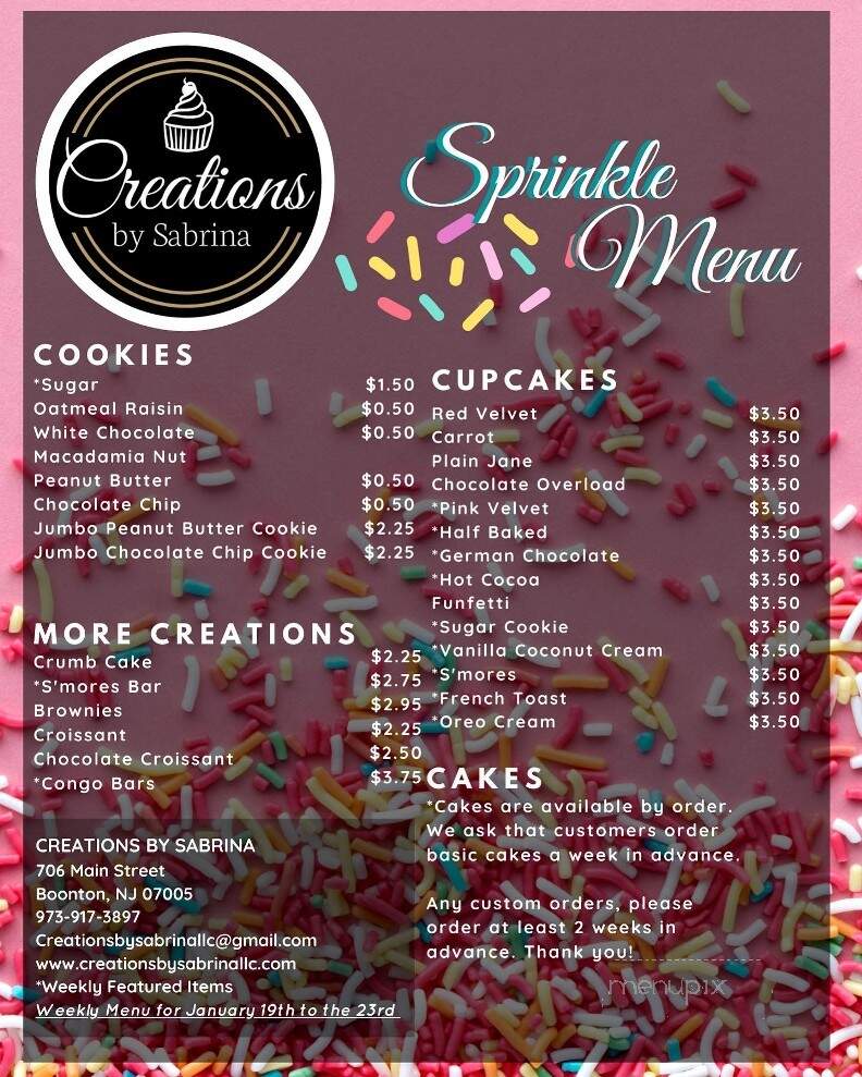 Creations by Sabrina - Boonton, NJ menu_pic