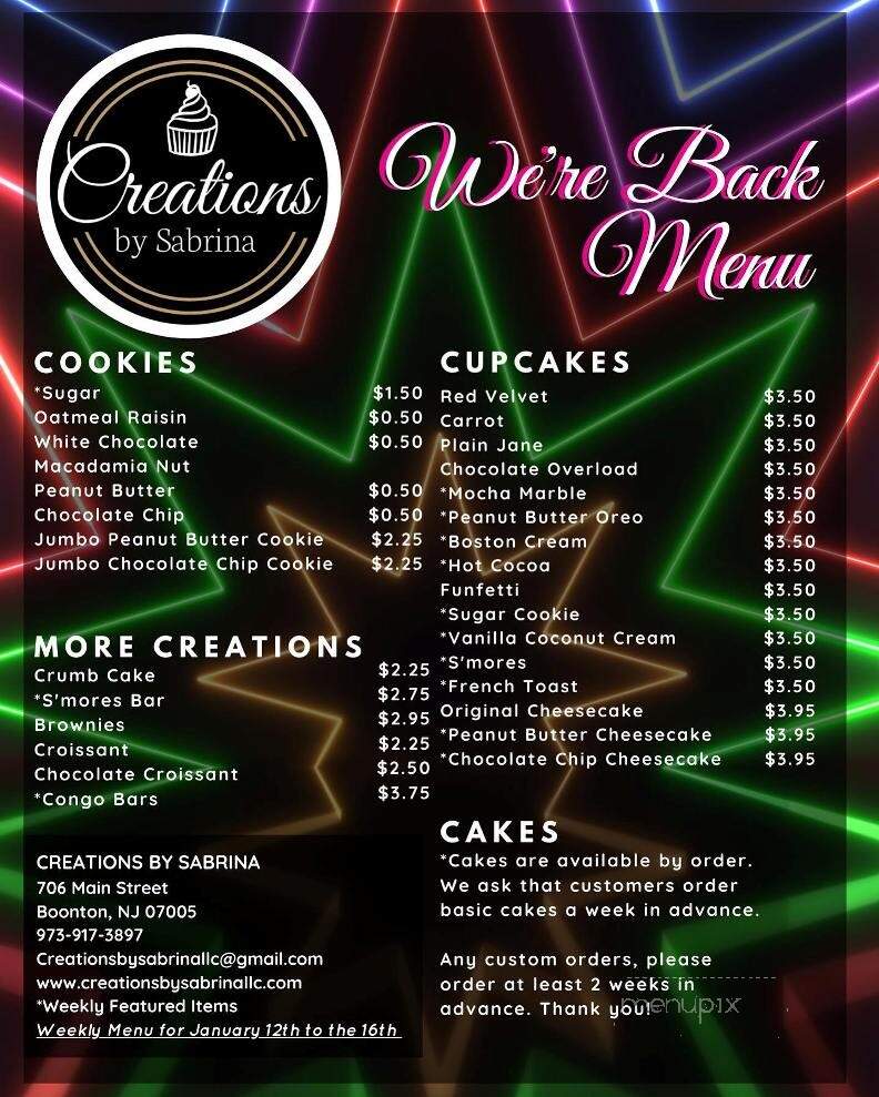 Creations by Sabrina - Boonton, NJ menu_pic