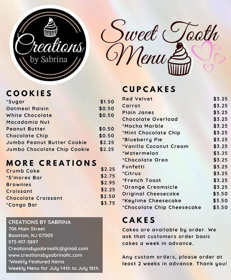 Creations by Sabrina - Boonton, NJ menu_pic