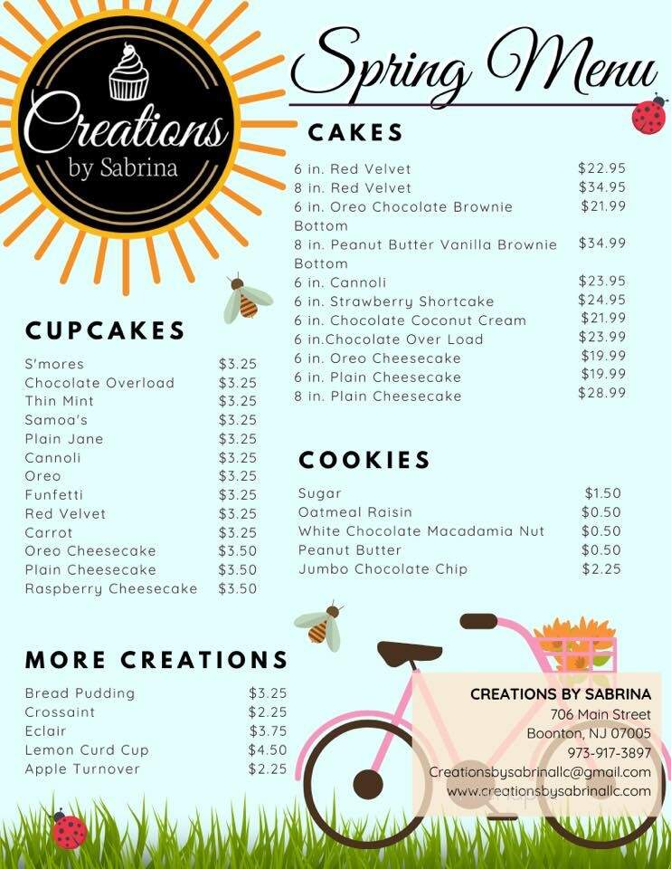 Creations by Sabrina - Boonton, NJ menu_pic