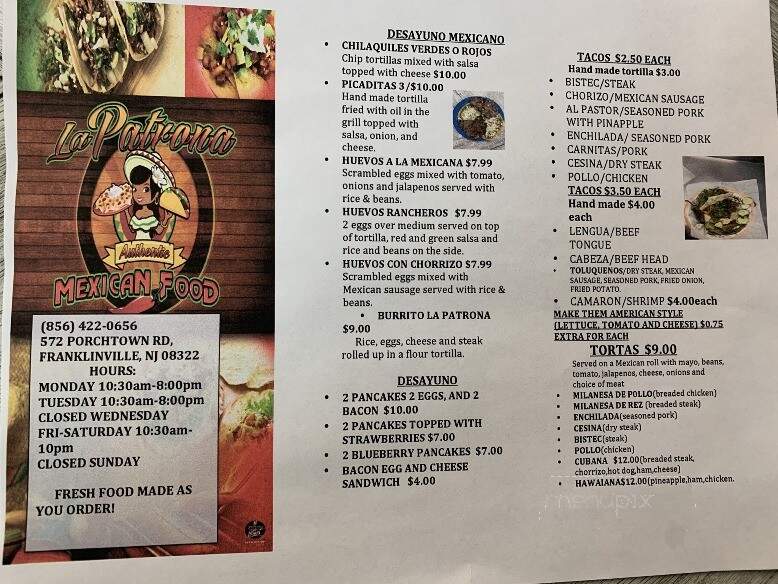 La Patrona - Franklinville, NJ menu_pic