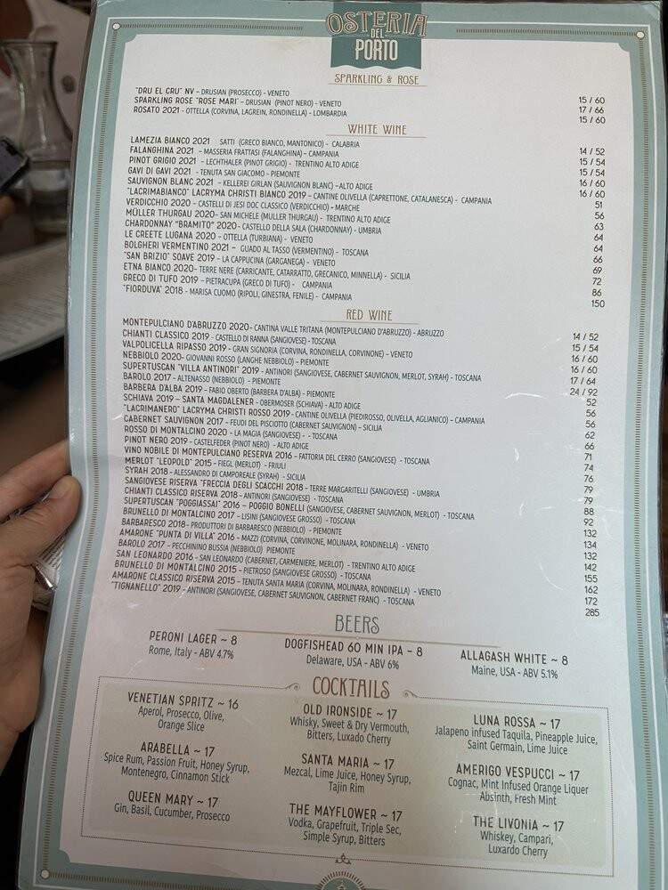 Osteria Del Porto - New York, NY menu_pic
