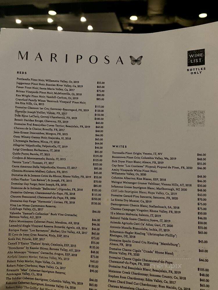 Mariposa - Charlotte, NC menu_pic