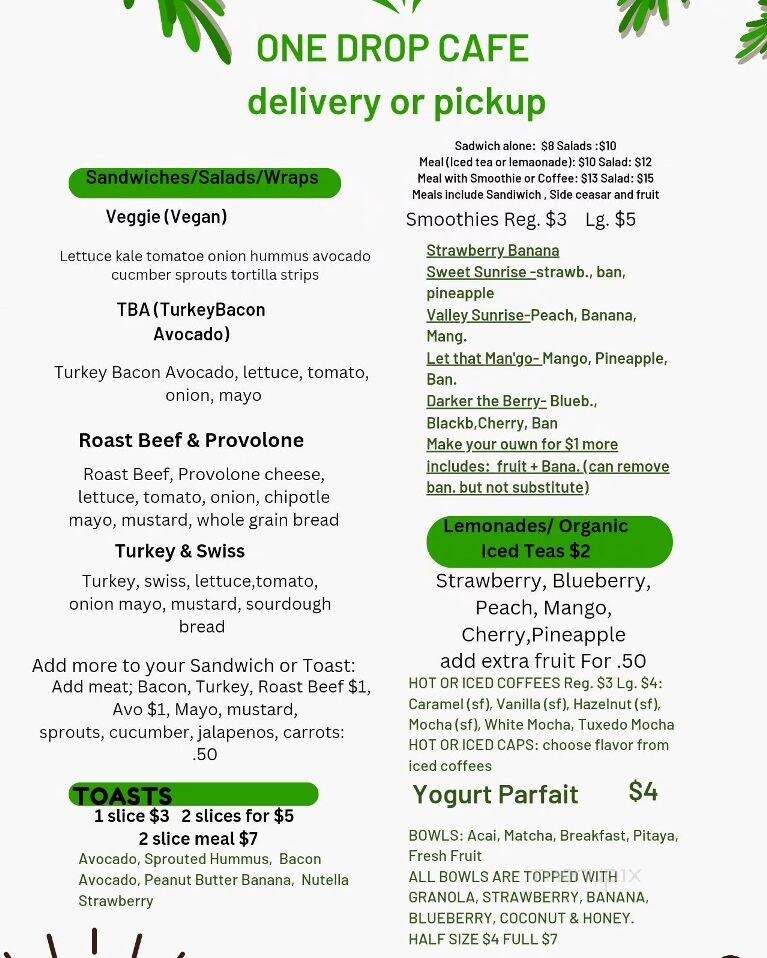 One Drop Cafe - Brawley, CA menu_pic