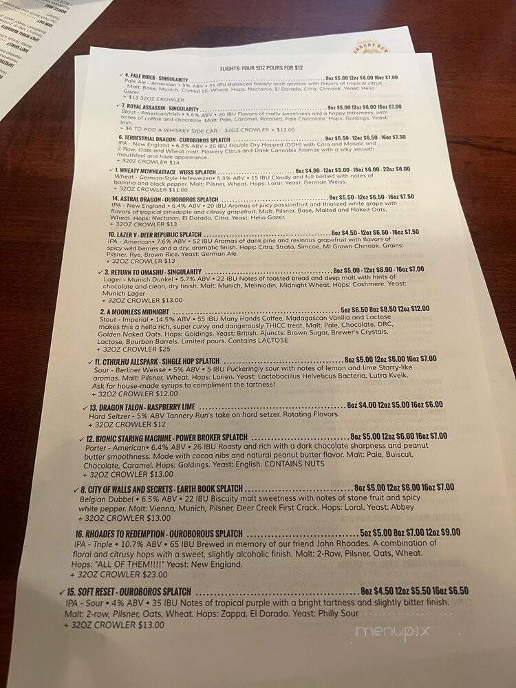 Tannery Run Brew Works - Ambler, PA menu_pic