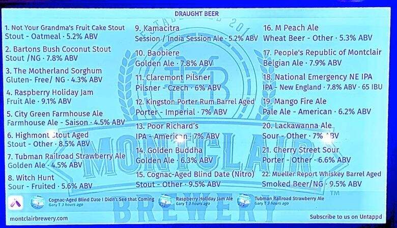Montclair Brewery - Montclair, NJ menu_pic