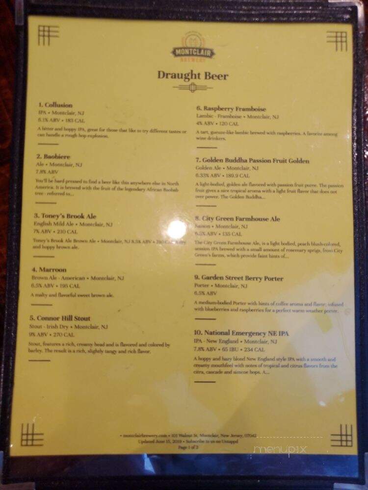 Montclair Brewery - Montclair, NJ menu_pic