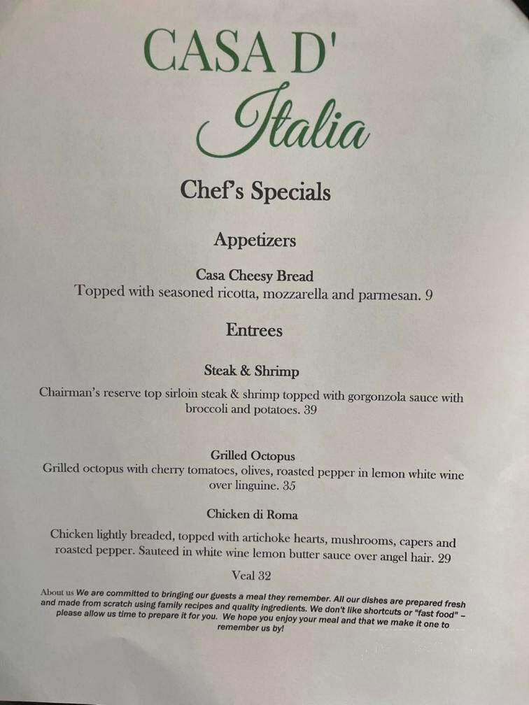 Casa D' Italia - Fort Myers, FL menu_pic