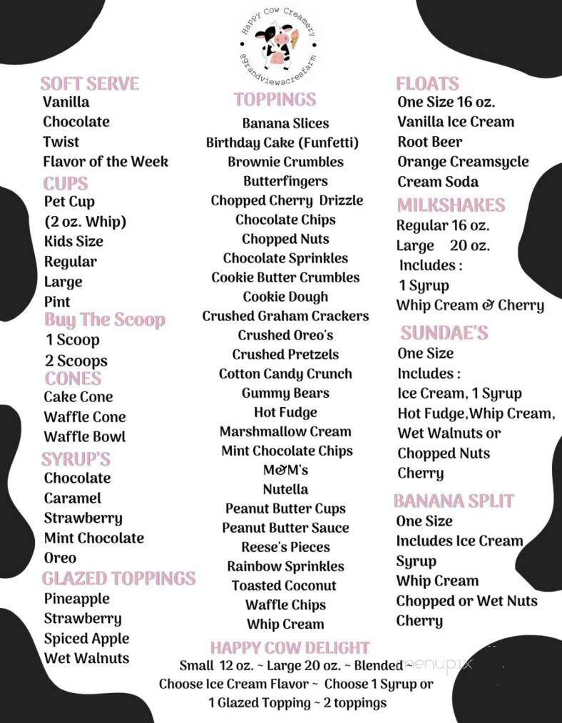 Happy Cow Creamery - Union Bridge, MD menu_pic