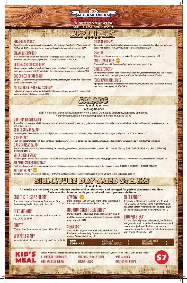 The All american Steakhouse & Sports Theather - Aberdeen, MD menu_pic