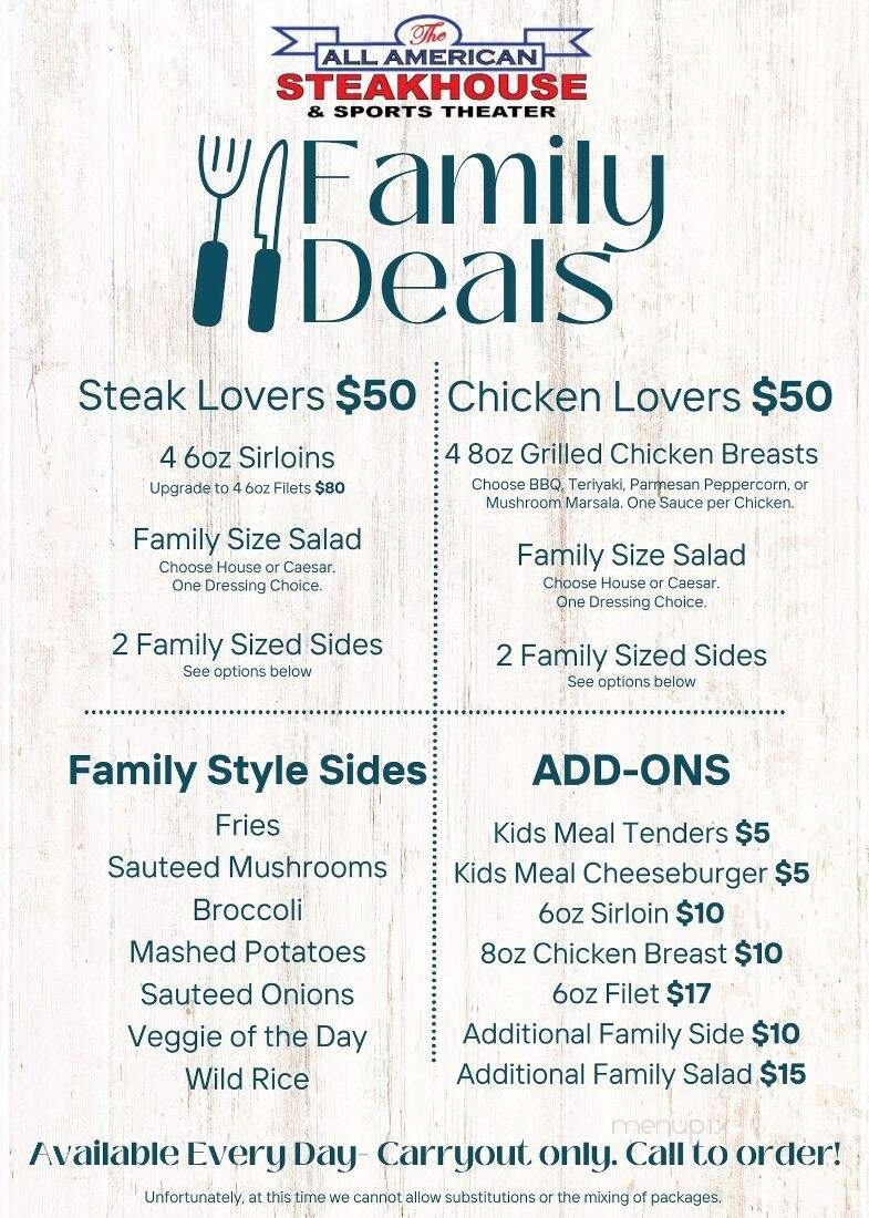 The All american Steakhouse & Sports Theather - Aberdeen, MD menu_pic