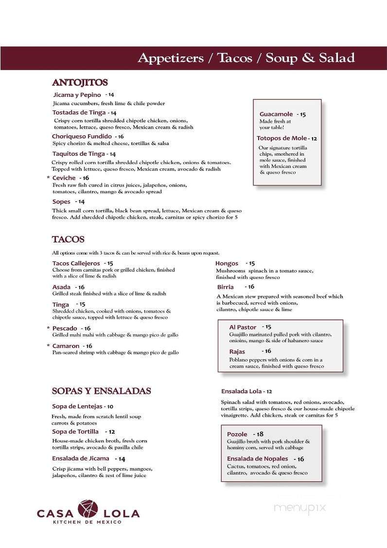 Casa Lola Kitchen de Mexico - Cornelius, OR menu_pic