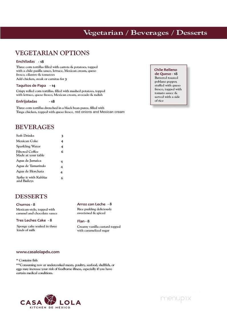 Casa Lola Kitchen de Mexico - Cornelius, OR menu_pic