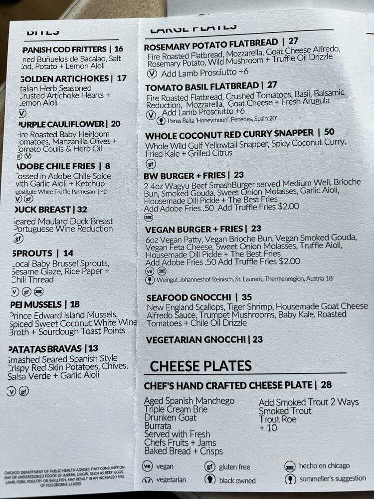 Bronzeville Winery - Chicago, IL menu_pic