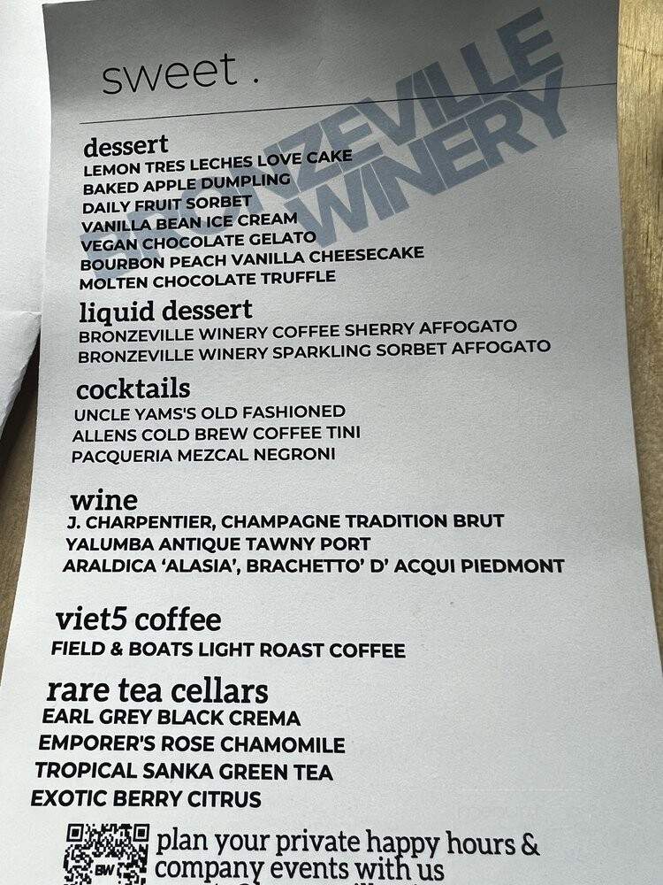 Bronzeville Winery - Chicago, IL menu_pic